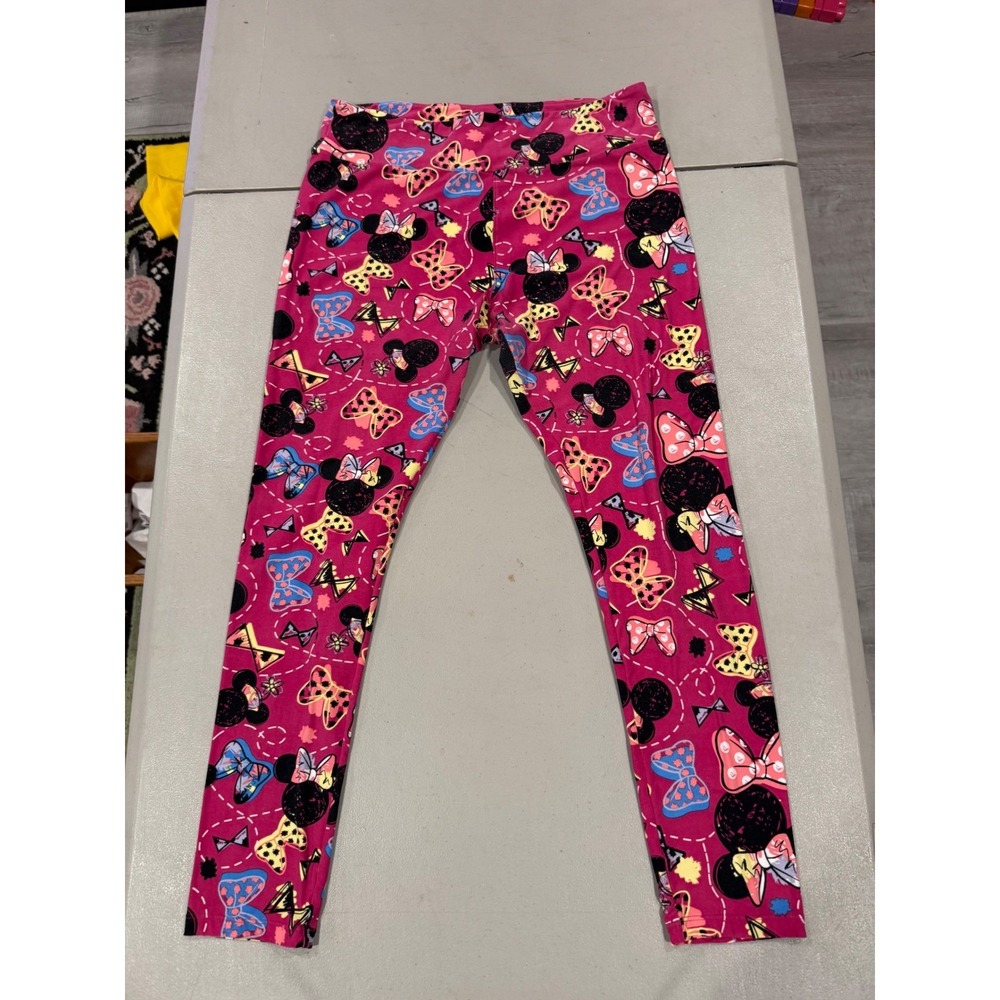 LuLaRoe Minnie Mouse Leggings Womens OS Pink Excellent Disney Bow Print